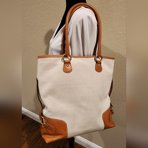 Burberry Canvas Tote with leather trim - Cream w/ brown leather trim - Picture 14 of 14